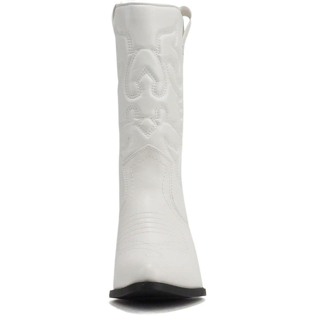 Soda RENO Womens Size 8.5 White Faux Leather 2" Heel Western Cowboy Boot Shoes