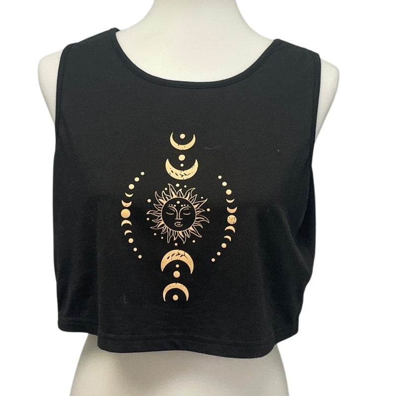 Lot of 3 Womens XL 100% Polyester Mushroom Sun Moon Cropped Tank Tops