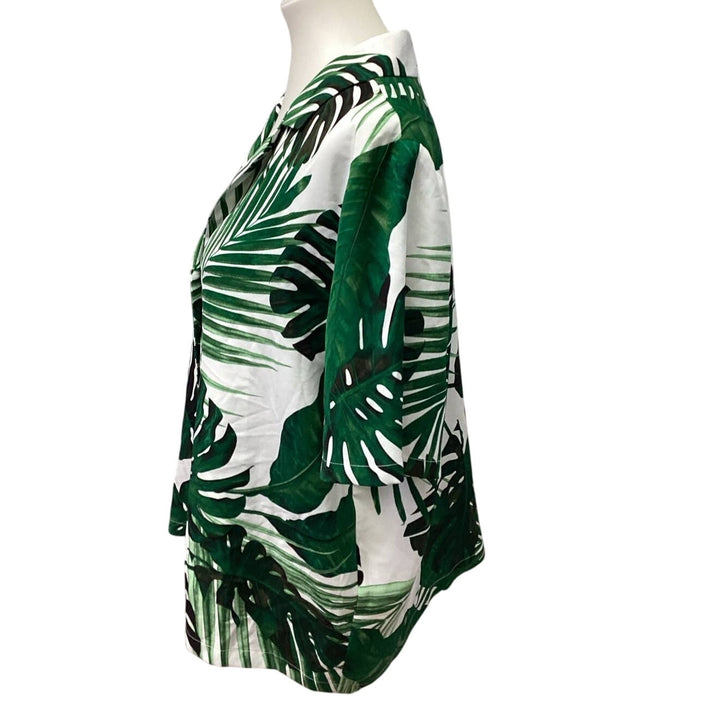 Worthington Womens XL Short Sleeve Button Down Fern Leaves 100% Polyester Shirt