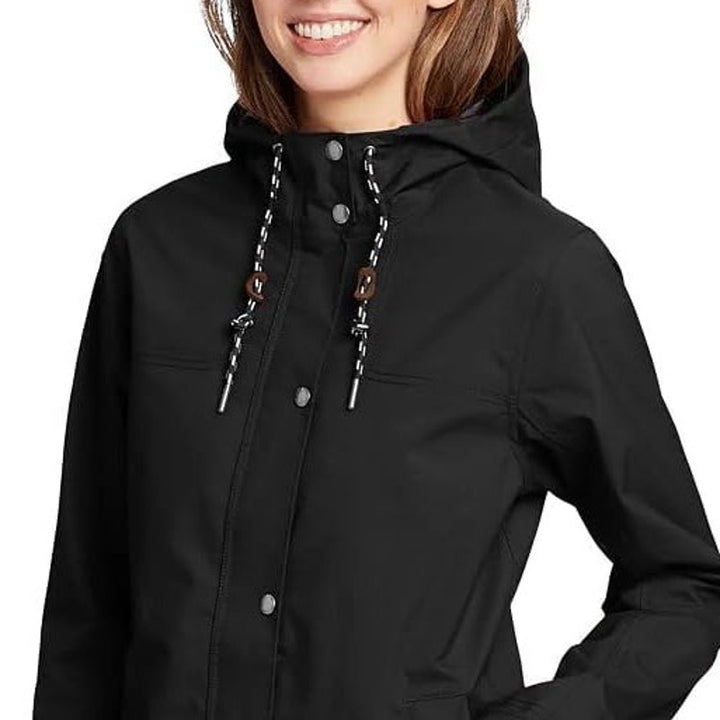 New Eddie Bauer Womens XS Black Riley Zip Up Waterproof WeatherEdge Parka Coat