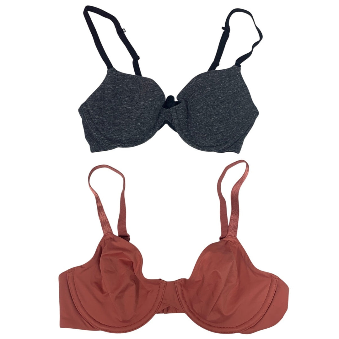2 New Auden Womens 32B Gray Terricotta Adjustable Straps Underwire Bras