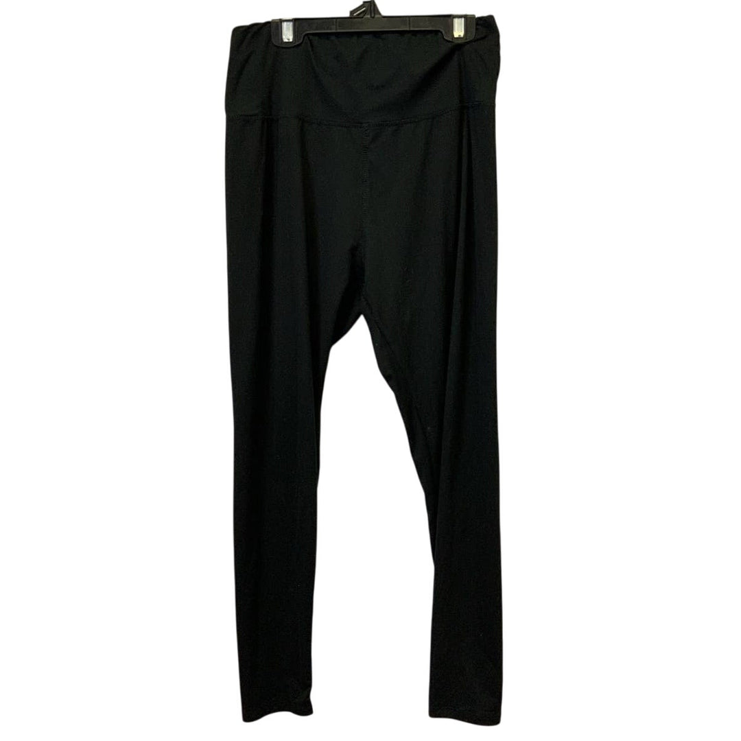 Large Long Basic Black Polyester Blend Cropped Ankle Leggings Stretch Pants