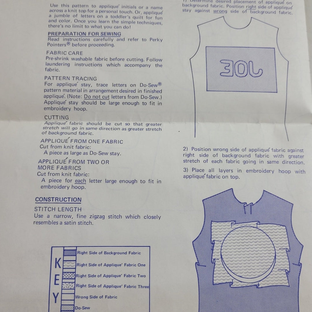 Vintage 1976 Stretch &amp; Sew 803 Alphabet Appliques Pattern Letters &amp; Numbers Only