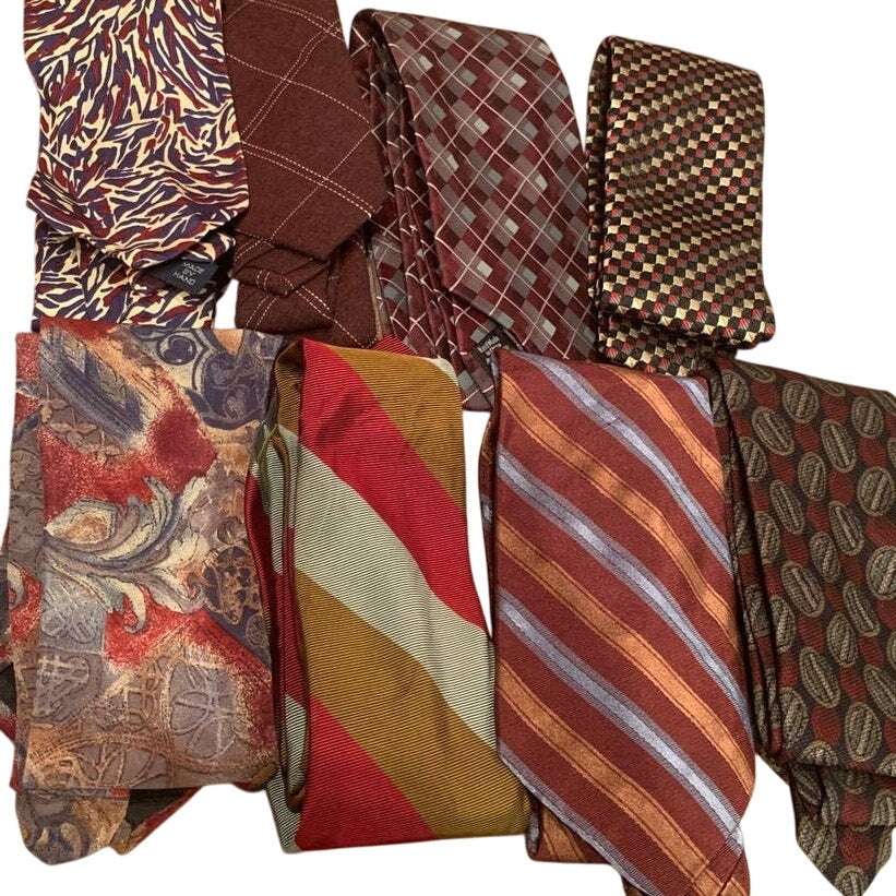 Lot of 8 Brown Gray Red Vintage &amp; Modern Career Silk Polyester Necktie Ties