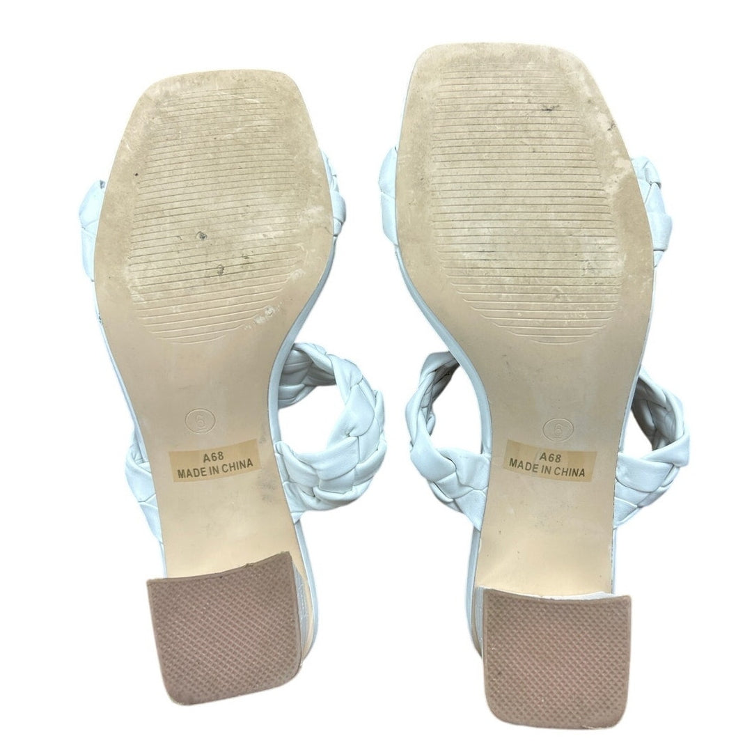Athlefit Womens Size 6 White Faux Leather Braided 3" Block Heel Sandal Shoes