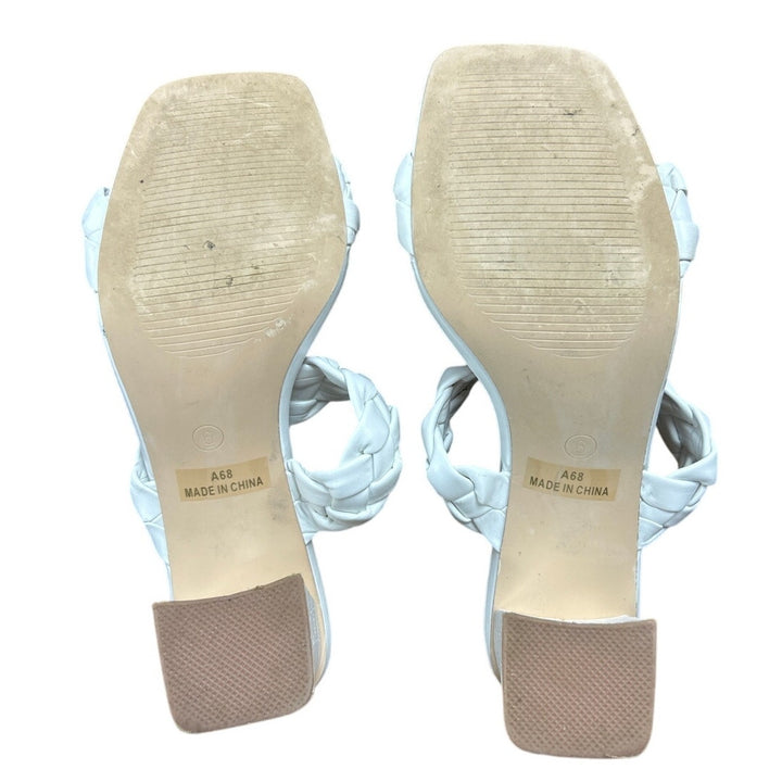 Athlefit Womens Size 6 White Faux Leather Braided 3" Block Heel Sandal Shoes