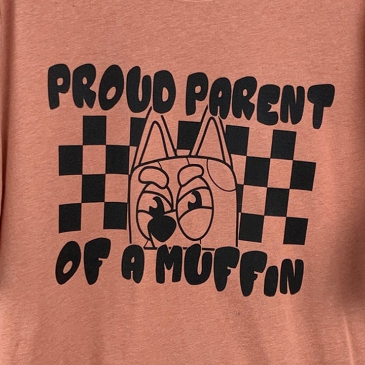 New Hand Printed Womens 2XL Proud Parent Of A Muffin Bluey Dog Tee Shirt
