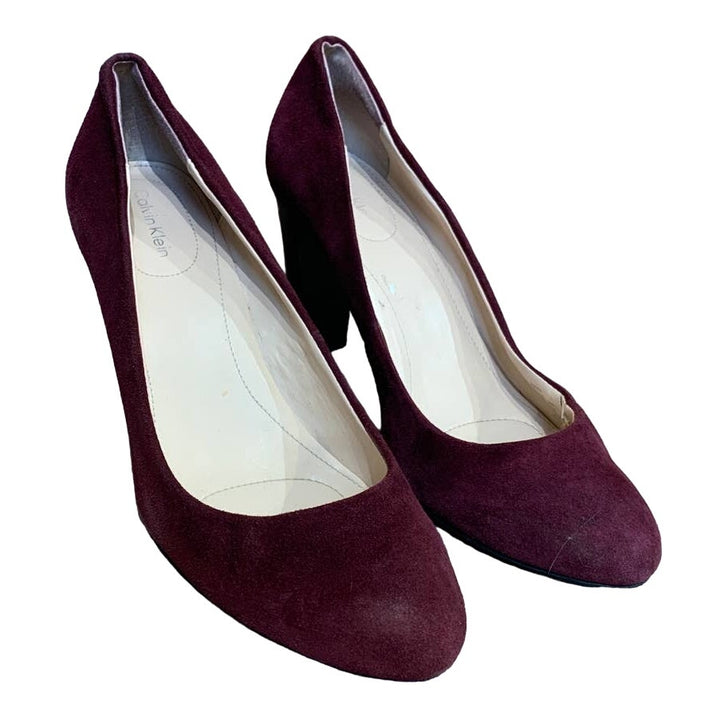 Calvin Klein US 8 Burgundy Red Wine Faux Suede High Heel Pumps Shoes
