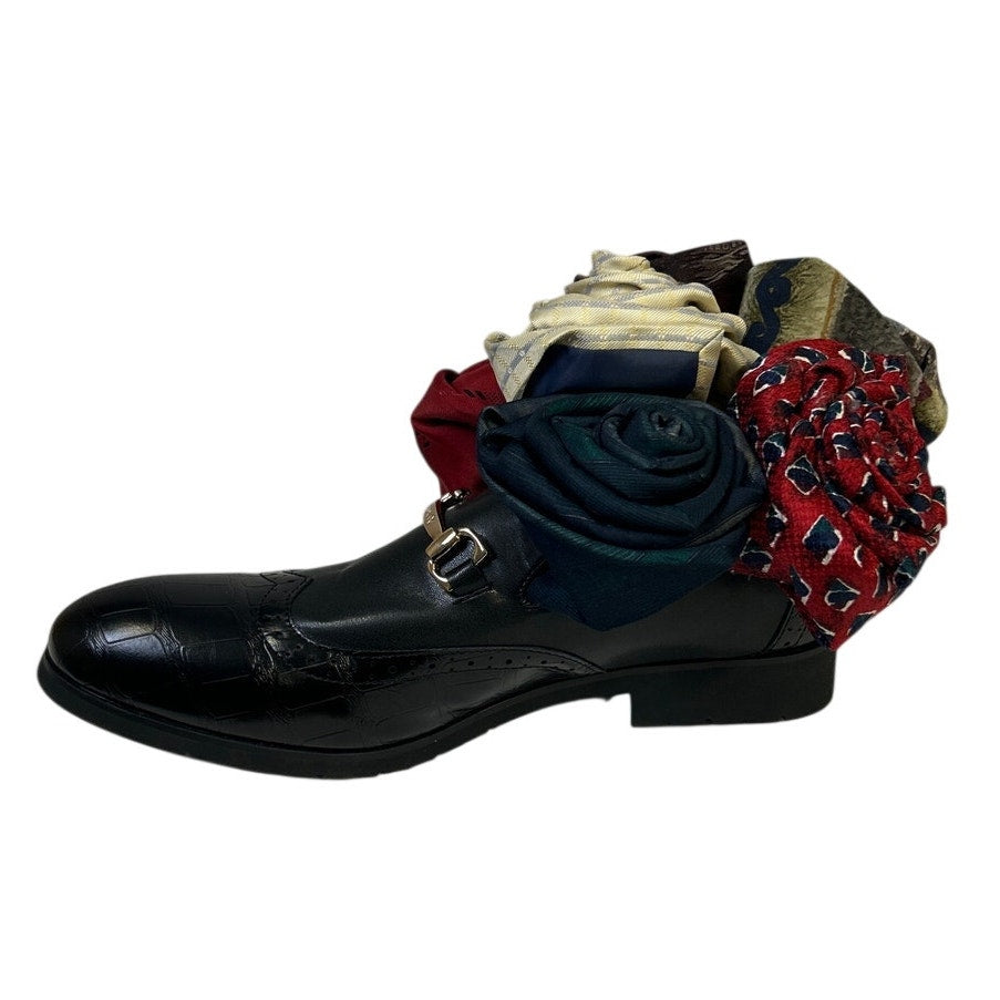Handmade Upcycled Valentine Tie Rose Mens Loafer Flower Table Decor Wall Hanging