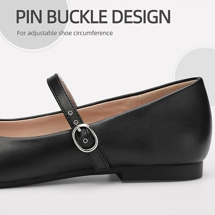 Athmile Womens Size 8.5 Black Faux Leather Mary Jane Flats Buckle Strap Shoes