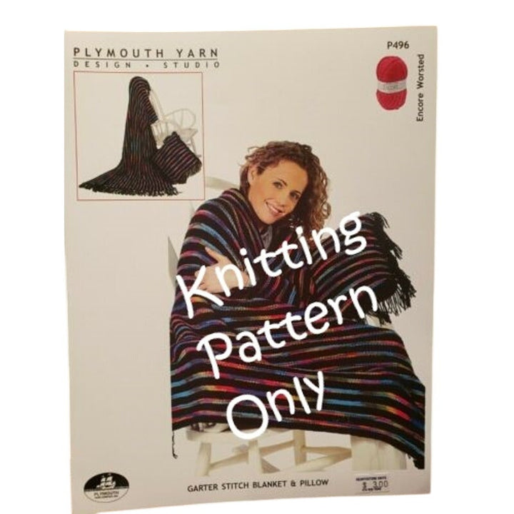 New 2005 Plymouth P496 Encore Worsted Garter Blanket Pillow Knitting Pattern