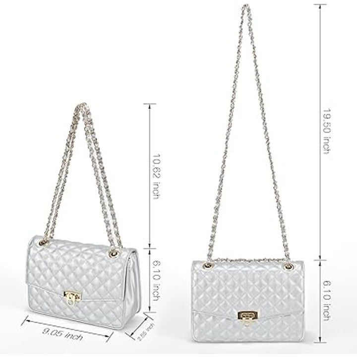 New GM LIKKIE Shiny Silver Quilted Double Handle Adjustable Strap Shoulder Bag