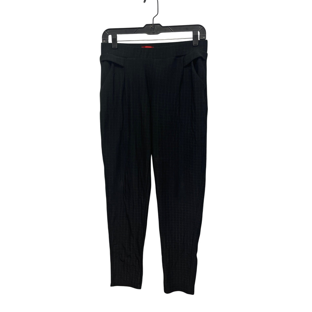 Womens Size Medium Elastic Waist Pull On Black White Square Grid Plaid Pants