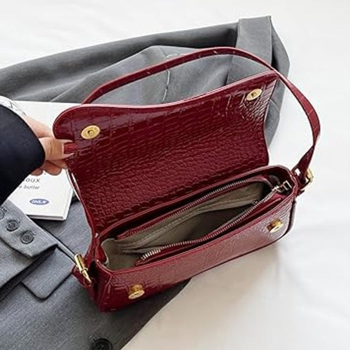 New Womens Crocodile Red PU Leather Removeable Straps Small Shoulder Bag Clutch