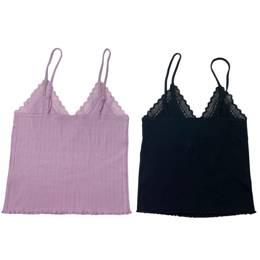 2 New American Eagle Womens Medium Lace Ruffled Edge Spaghetti Strap Tank Tops