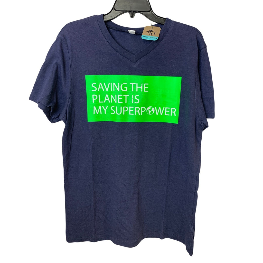 New Upcycled Hand Printed Womens Small Saving The Planet Superpower Tee Shirt
