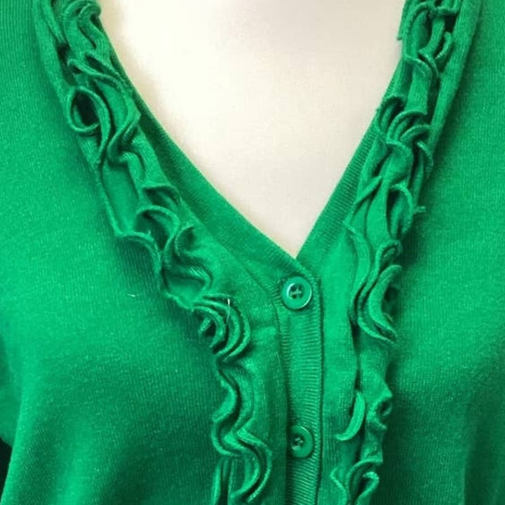 Vila Milano Large Ruffled Long Sleeve Cotton Blend Button Up Cardigan Sweater