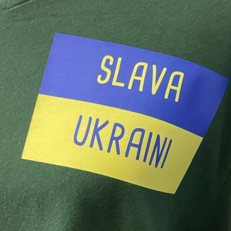 Hand Printed Upcycled Mens XL Slava Ukraini Long Sleeve 100% Cotton Sweatshirt