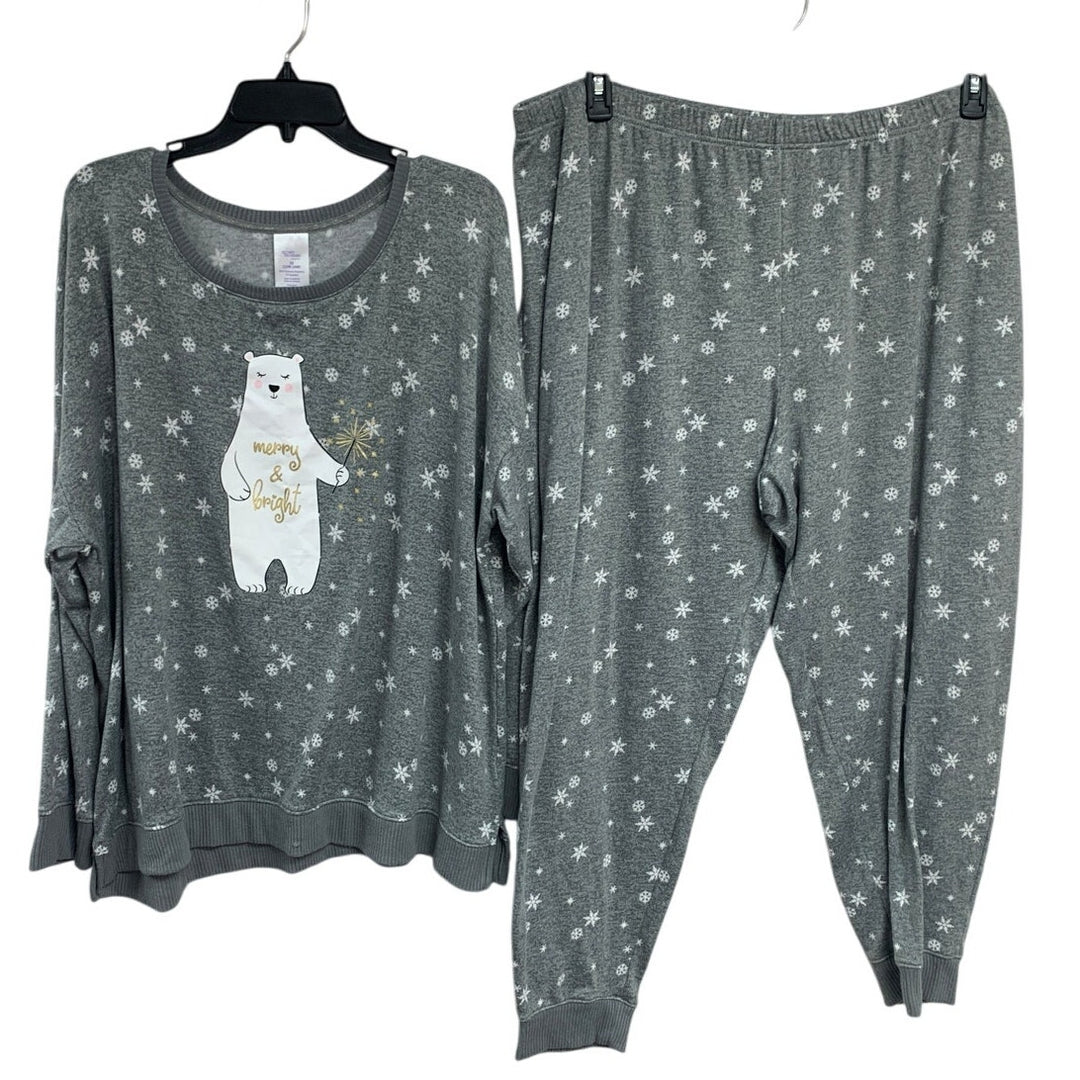 Secret Treasures Womens 3X Merry &amp; Bright Bear Snow Flake Long Sleeve Pajama Set