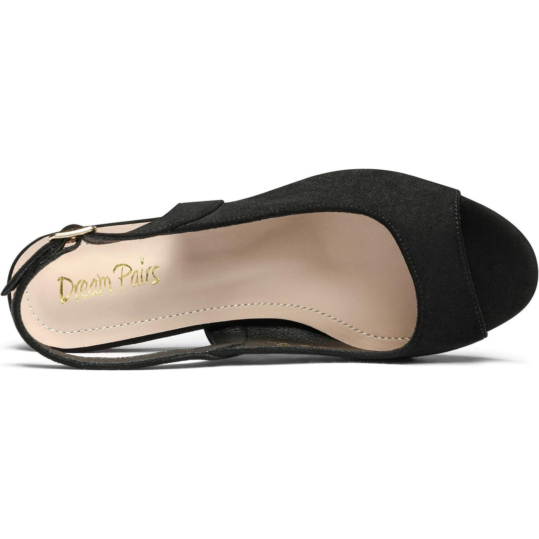 Dream Pairs Womens Size 8 Black Faux Suede Open Toe 3.5" Heel Slingback Shoes