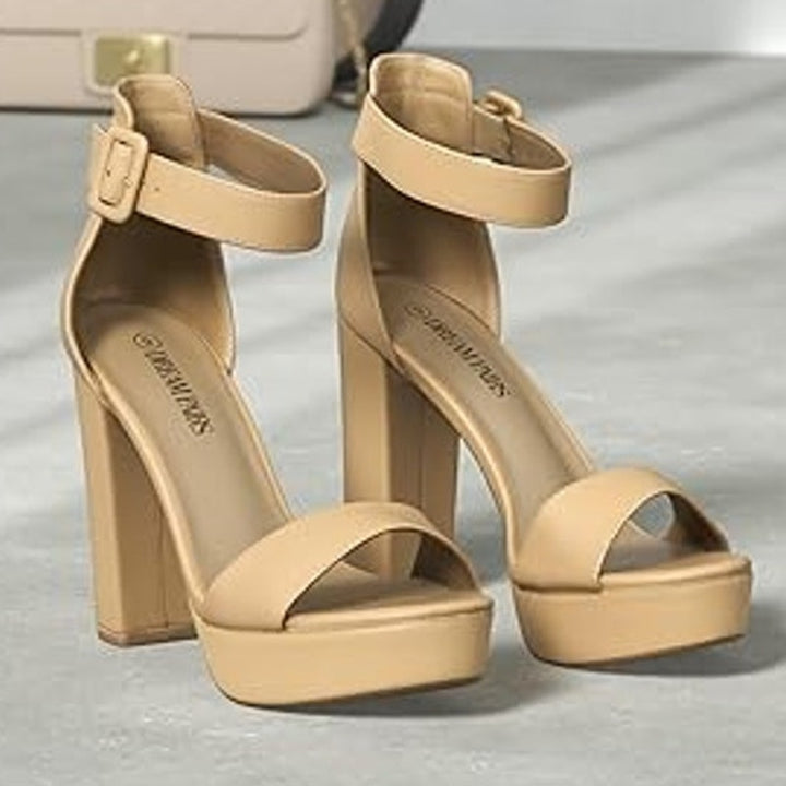 Dream Pairs Womens Size 8 Nude Tan 5" Platform Heel Ankle Strap Open Toe Shoes