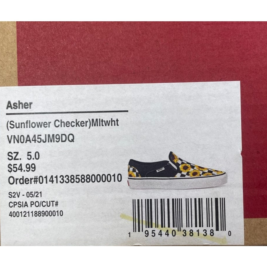 New In Box Vans Womens Size 5 Asher Sunflower Checker Slip On Loafer Shoes