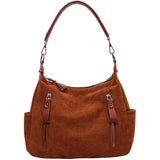 Womens Chestnut Brown Faux Suede Zip Close Satchel Shoulder Crossbody Bag Purse
