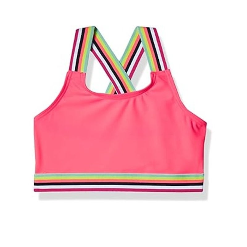 NWT New Kanu Surf Girls Size 14 Hot Pink Striped Athletic Bikini Top ONLY