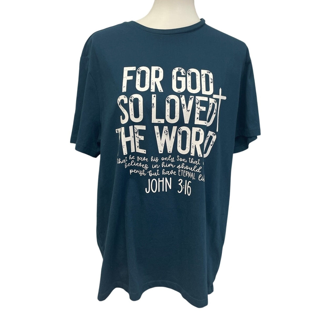 Hand Printed Upcycled Womens XL For God So Loved The World John 3:16 Tee Shirt