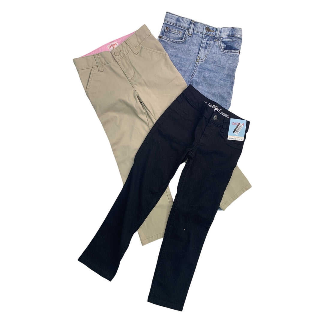3 New Cat &amp; Jack Girls Size 5 Cotton Blend Adjustable Waist Denim Jeans Pants