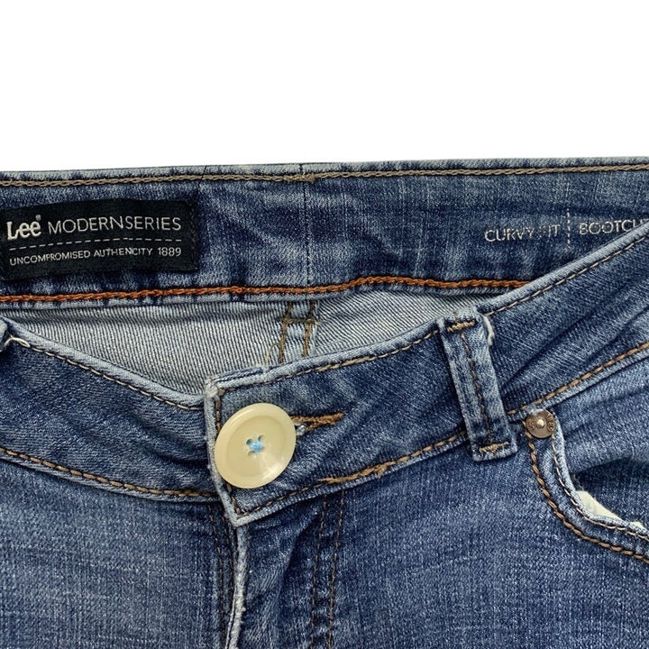 Lee Modern Series Womens Size 8 Curvy Boot Cut Replaced Button Denim Blue Jeans
