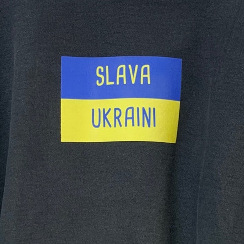 Upcycled Hand Printed Mens XL Slava Ukraini Save Ukraine Flag Crew Sweatshirt
