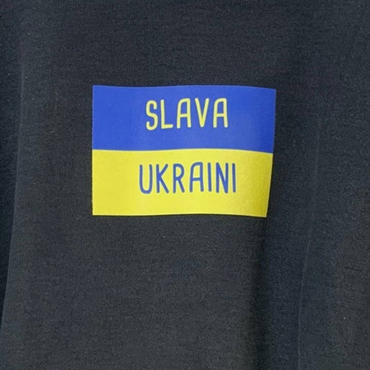 Upcycled Hand Printed Mens XL Slava Ukraini Save Ukraine Flag Crew Sweatshirt