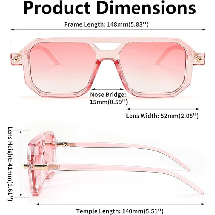 FEISEDY Pink Lens Vintage Square 70s Flat Aviator Sunglasses for Women