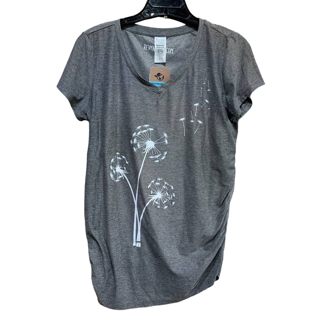 Hand Printed Upcycled Maternity Small Dandelion Wish Polyester Blend Tee