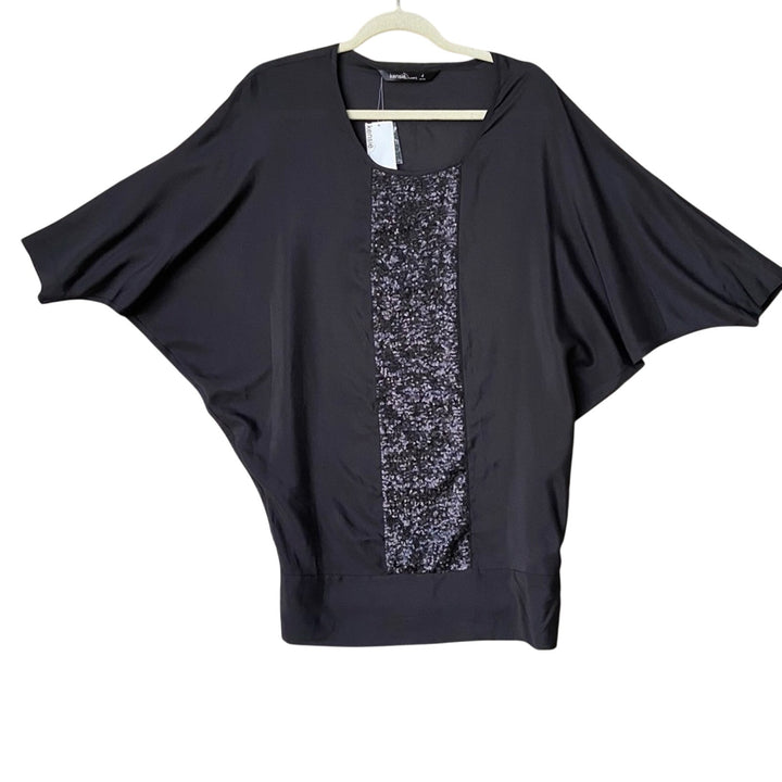NWT New Kensie Womens Size 4 Black Sequin Accent Batwing Half Sleeve Dress