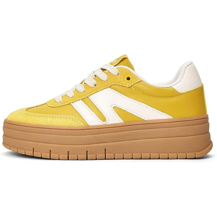 Lucky Step Womens Size 6 Yellow Platform Genuine Leather Classic Sneakers Shoes