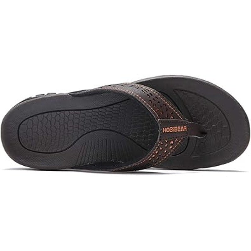 Hobibear Mens Size 14 Brown Orange Faux Leather Strap Thong Flip Flop Sandals