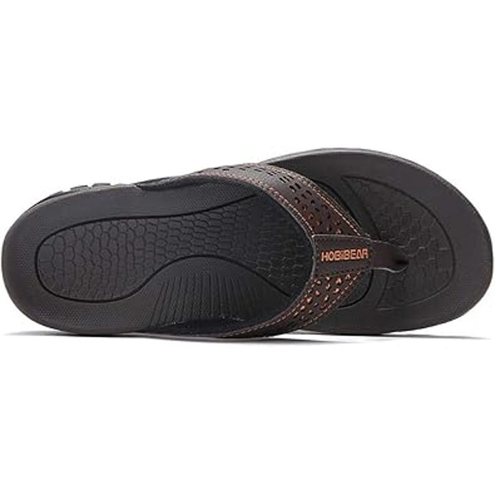 Hobibear Mens Size 14 Brown Orange Faux Leather Strap Thong Flip Flop Sandals