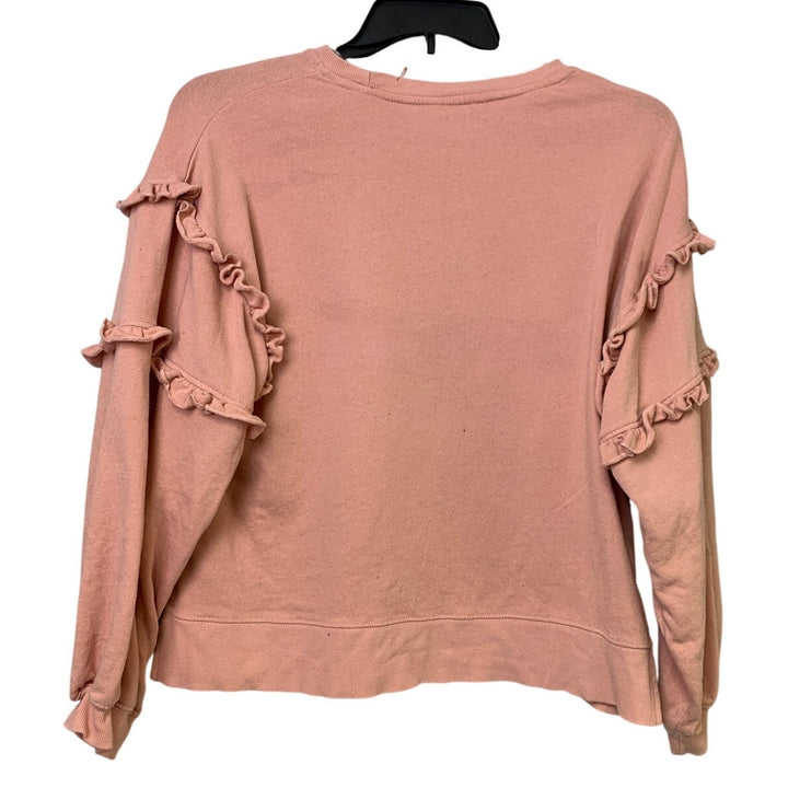 Upcycled Hand Printed Womens Large Pink Ruffled Sleeve Jesus Pray Sweatshirt