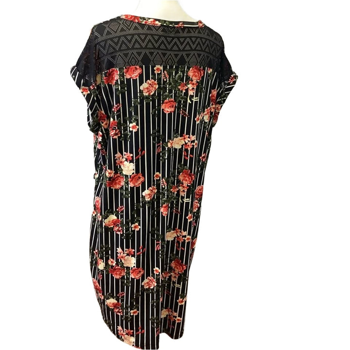 Bobbie Brooks Womens Plus 2X Super Soft Floral Striped Cap Sleeve Sheath Dress
