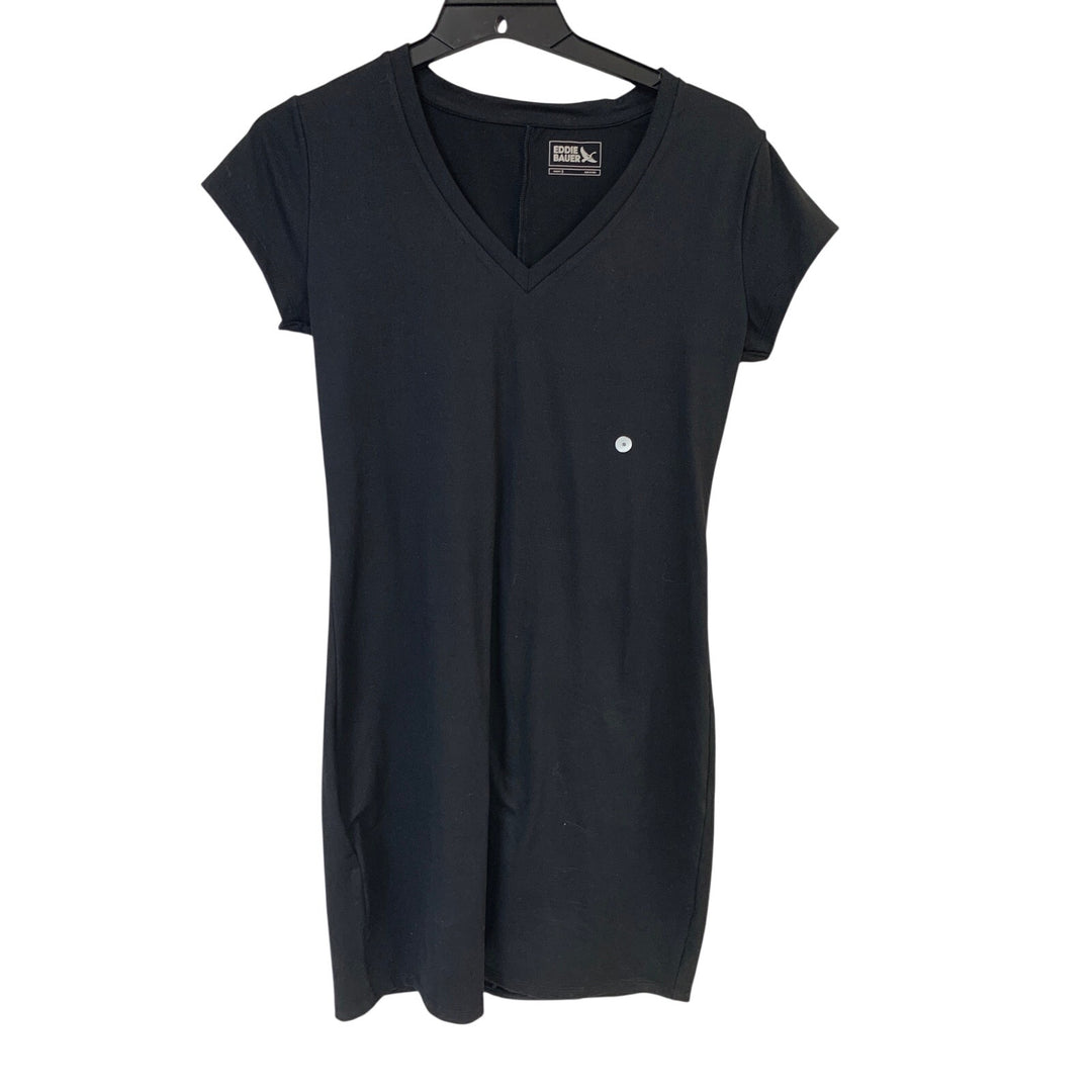 New Eddie Bauer Womens Small Black LBD Aster Short Sleeve V Neck Polyester Dress