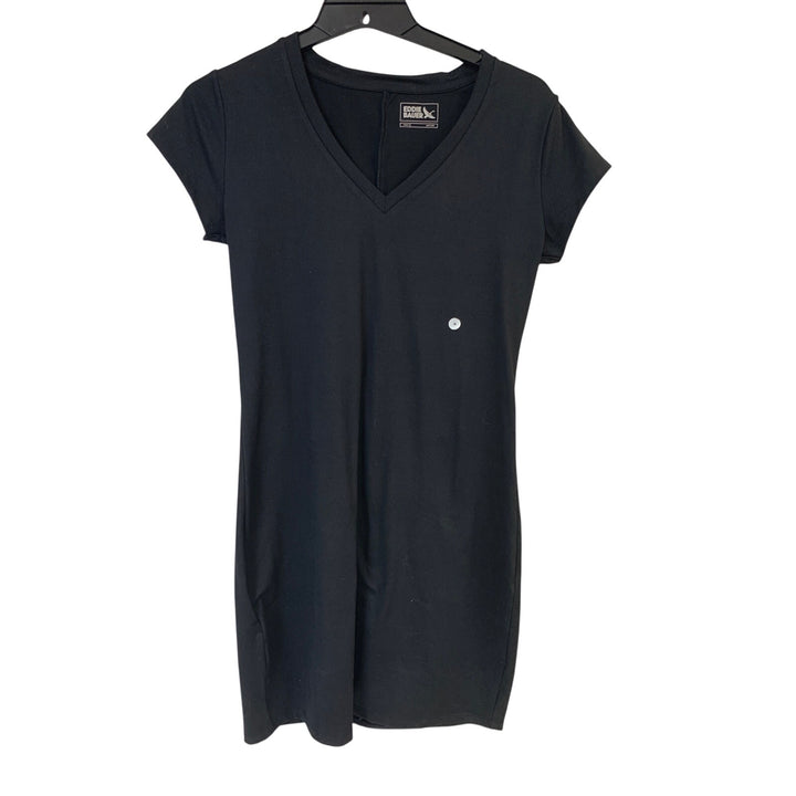 New Eddie Bauer Womens Small Black LBD Aster Short Sleeve V Neck Polyester Dress