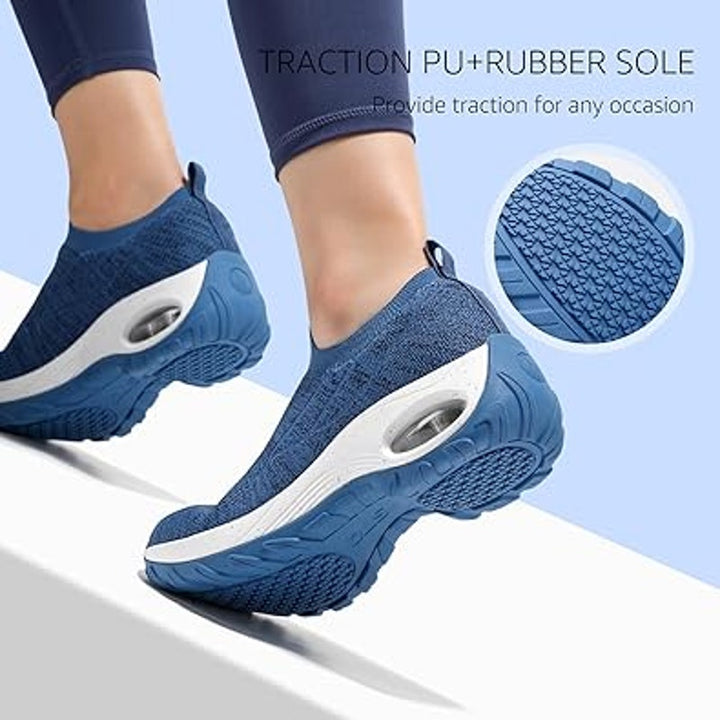 STQ Womens 7.5 Blue Fabric Mesh Slip On Lightweight Arch Support Walking Shoes