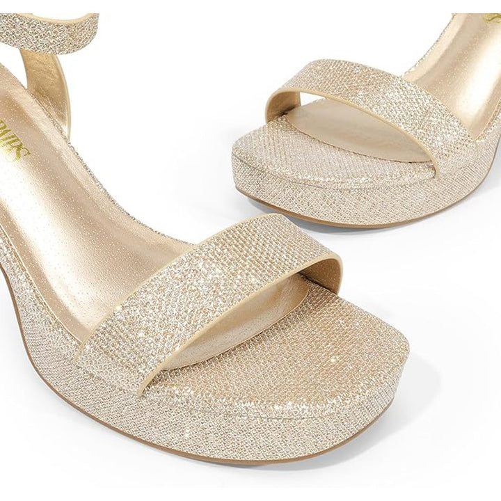 Dream Pairs Womens Size 9 Gold Glitter 3.5" Platform Heel Open Toe Sandal Shoes