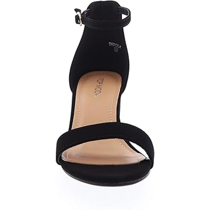 Top Moda Womens Size 6 Darcie Black Faux Leather Open Toe 2" Block Heel Shoes