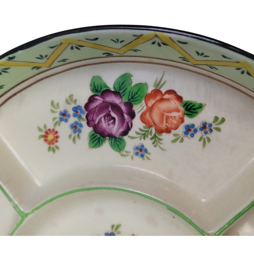 Vintage Made In Japan Floral Fine China Hand Painted Divided Round Serving Dish
