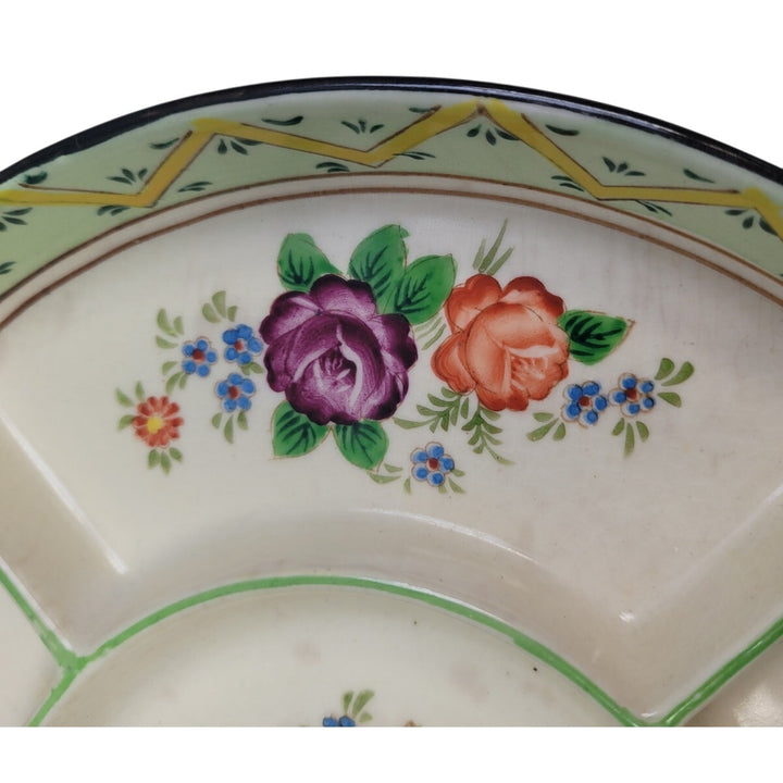 Vintage Made In Japan Floral Fine China Hand Painted Divided Round Serving Dish