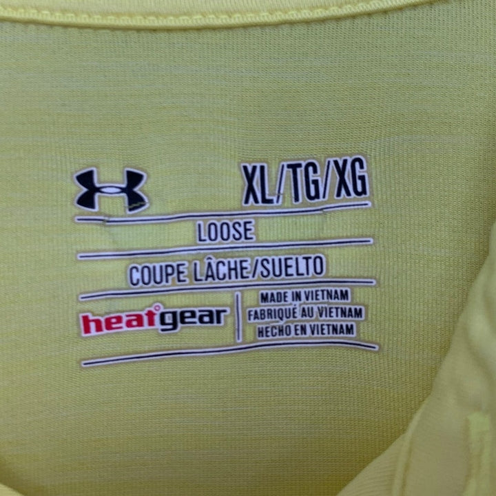 2 Under Armour Mens XL Blue Yellow Loose Heat Gear Short Sleeve Polo Shirts EUC