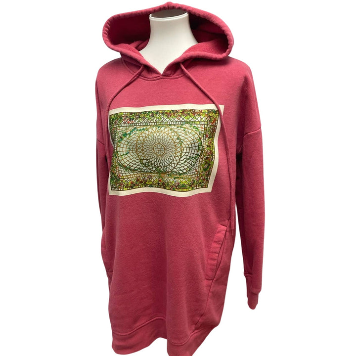 Hand Printed Upcycled Womens Small Vintage Sunroom Ceiling Sweatshirt Hoodie